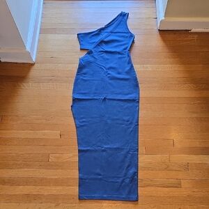Socialite, Blue, One Shoulder Side Cutout High Slit Maxi Dress, EUC, Women's L